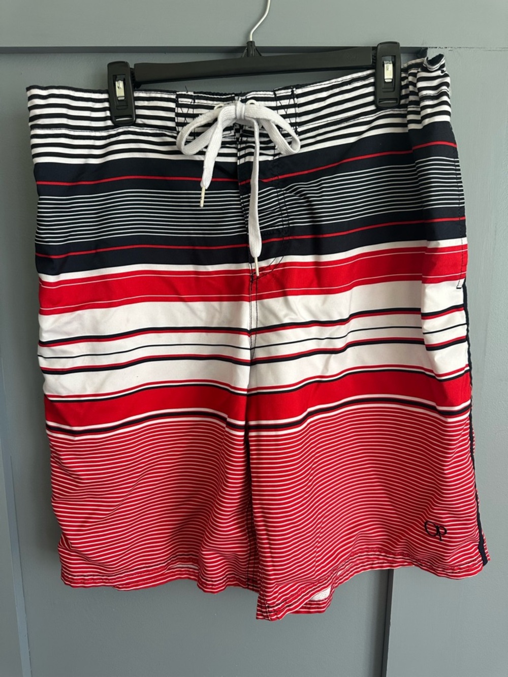 Striped‎ Red, White & Navy Swim Trunks Men's